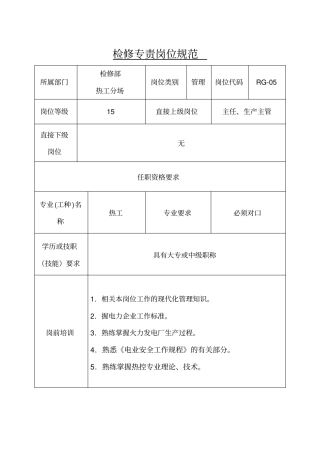 检修专责岗位规范