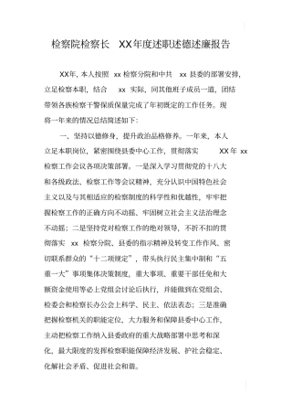 检察院检察长XX年述职述德述廉报告