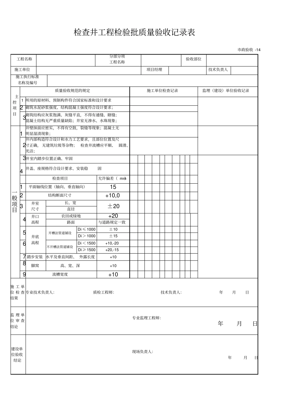 检查井工程检验批质量验收记录表_第1页