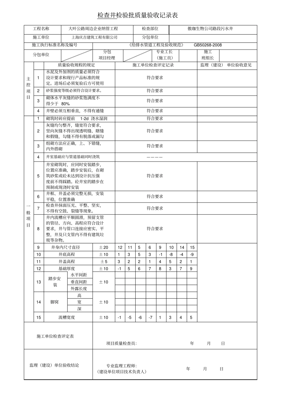 检查井检验批质量验收记录表_第1页