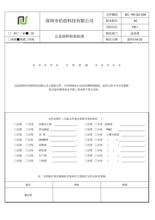 检验标准五金材料