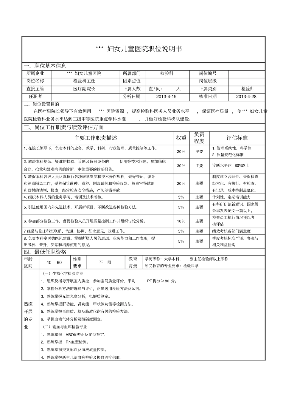 检验科主任职位说明书_第1页