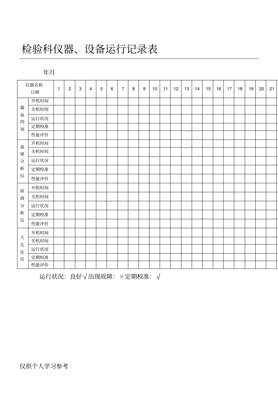 检验科仪器、设备运行记录表_第1页