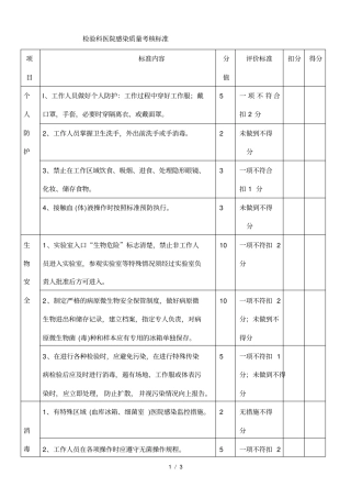 检验科医院感染考核标准内容