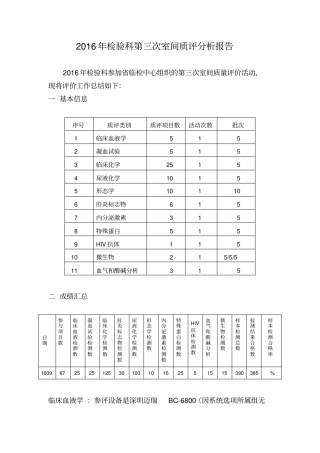 检验科第三次室间质评分析总结