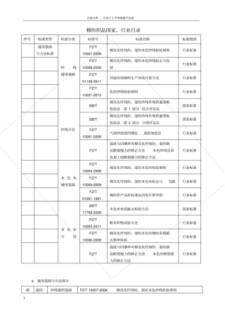 棉纺织的技术标准体系表