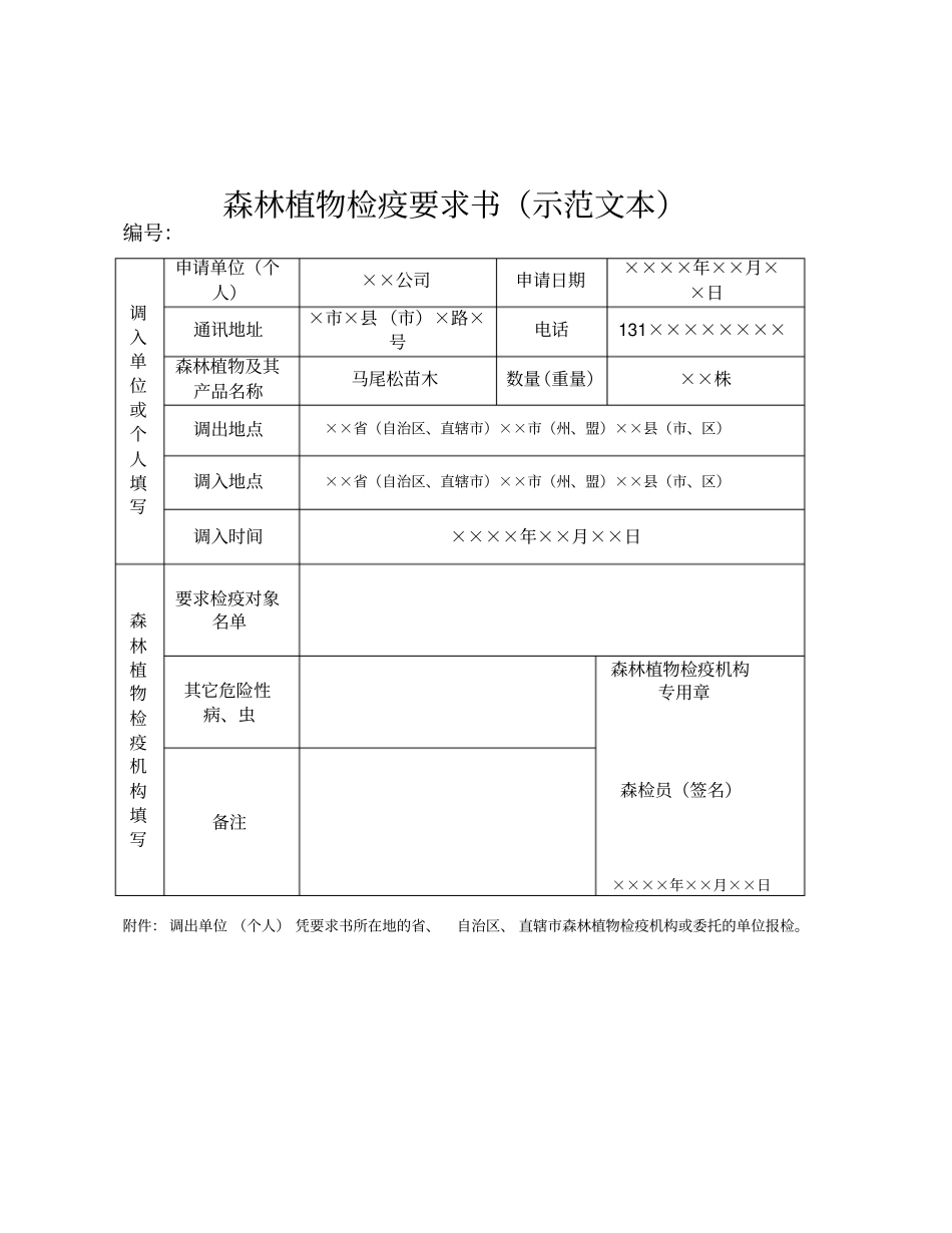 森林植物检疫报检单示范文本_第2页