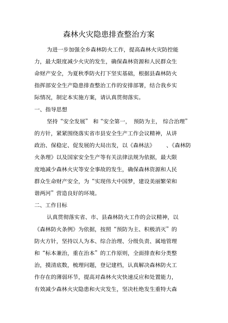 森林火灾隐患排查整治方案_第1页