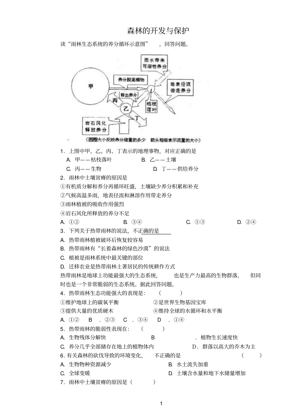 森林的开发与保护练习_第1页