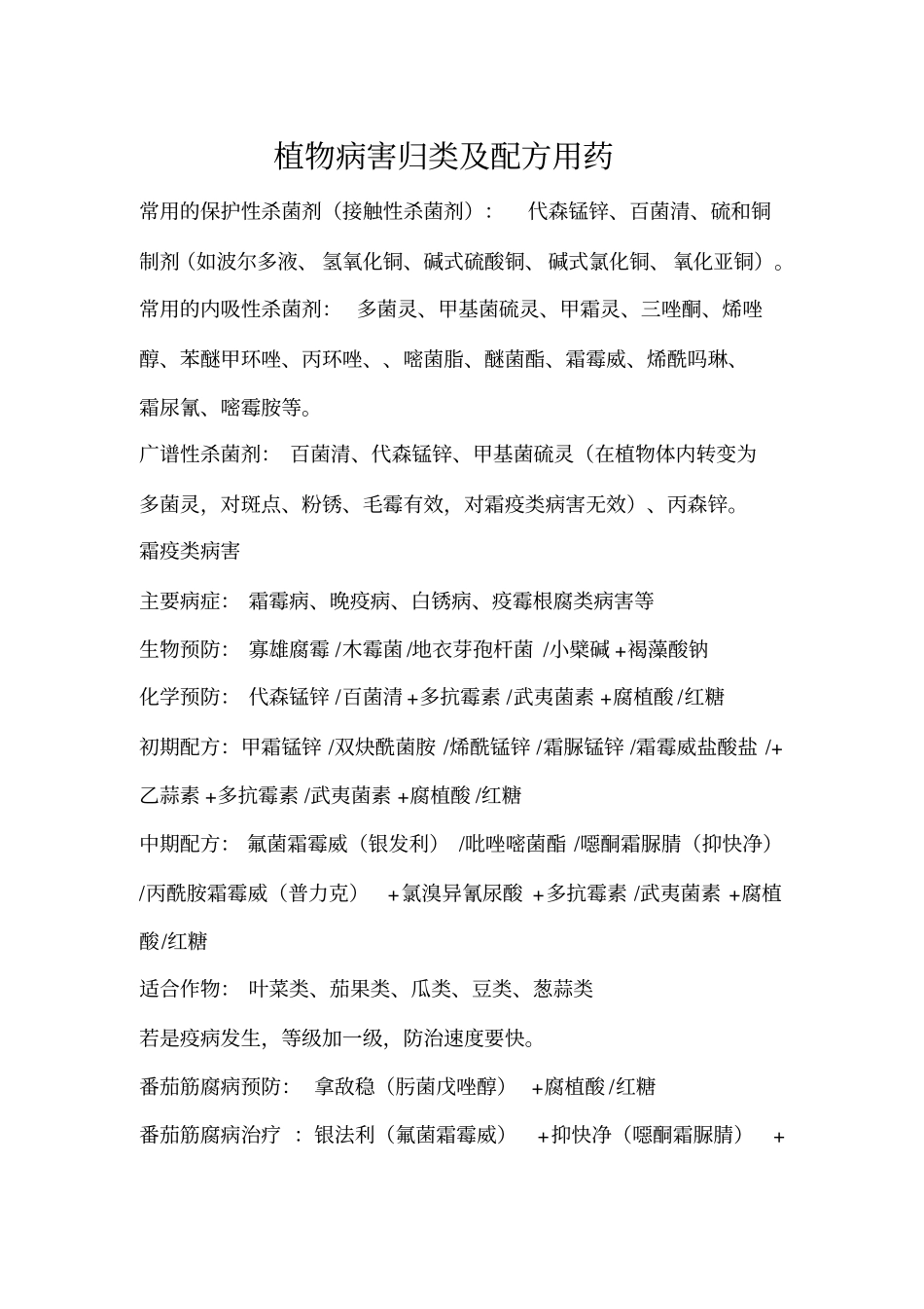 植物病害归类及配方用药汇总_第1页