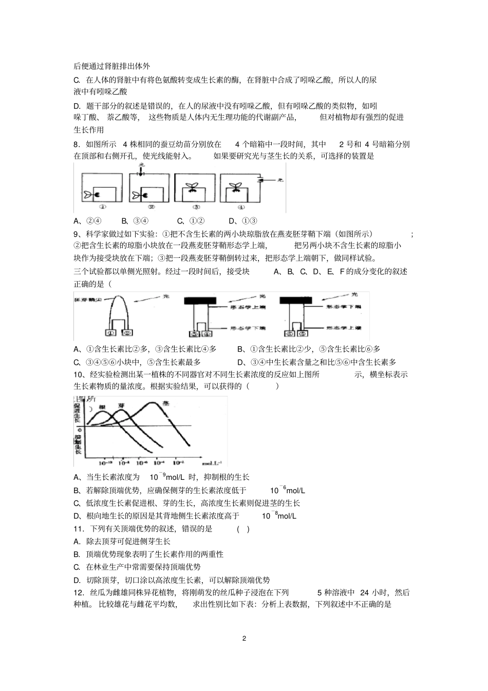 植物的激素调节测试题_第2页