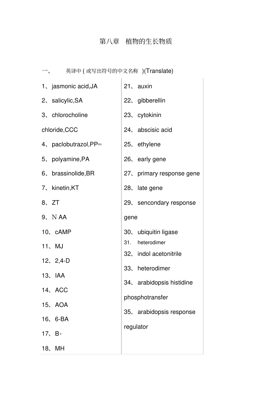 植物的生长物质习题及解答_第1页