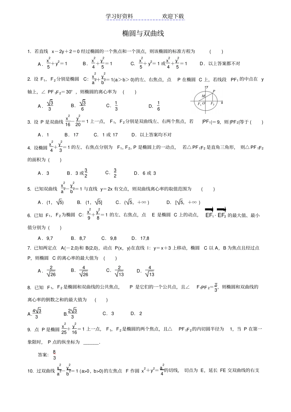 椭圆与双曲线有答案_第1页