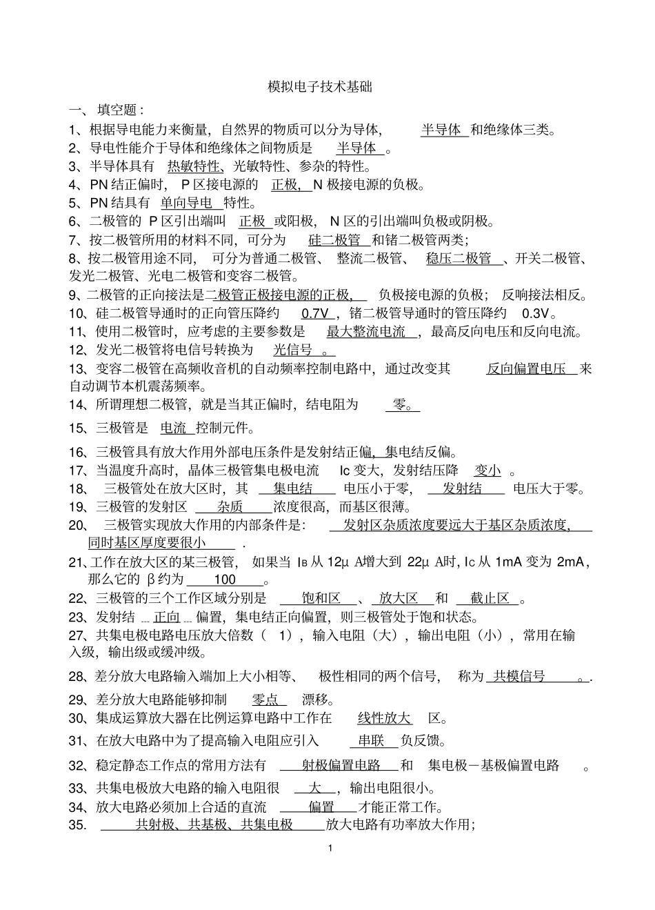 模拟电子技术试题及答1资料_第1页