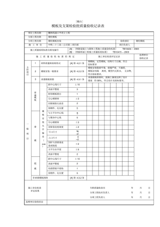 模板及支架检验批质量验收记录表完成