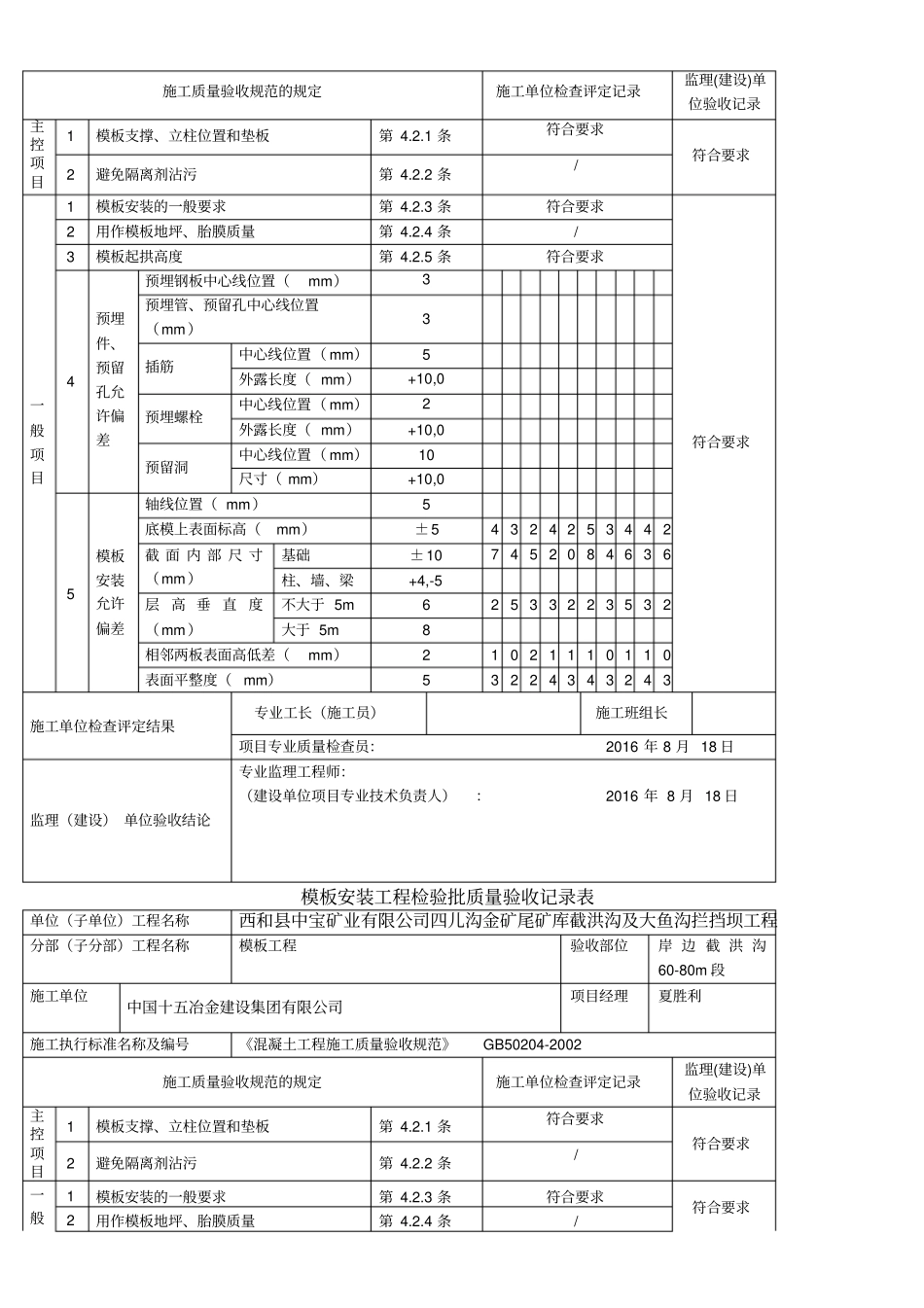 模板安装工程检验批质量验收记录表_第3页