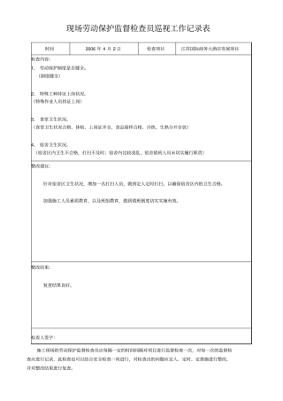 模板现场劳动保护监督检查员巡视工作记录分析