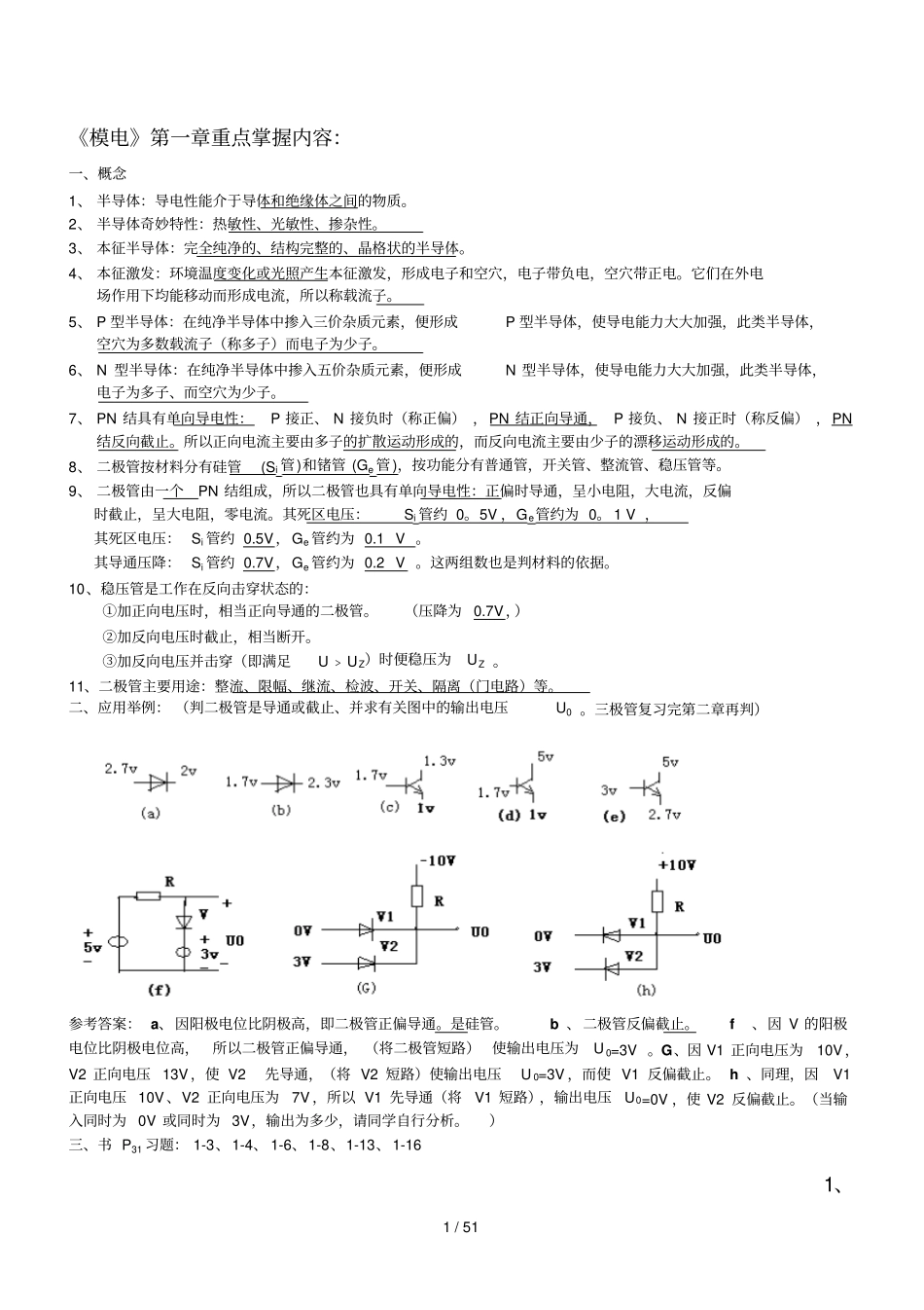 模电各重点内容及总复习外加试题和答案_第1页