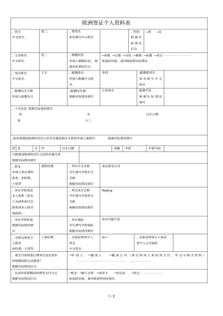 欧洲签证个人资料表