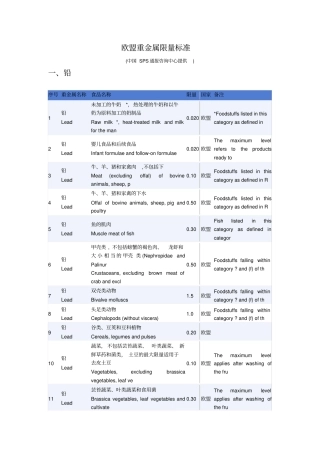 欧盟食品中重金属限量标准中文