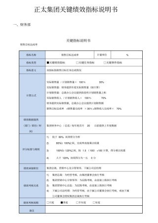 正太集团关键绩效指标说明书