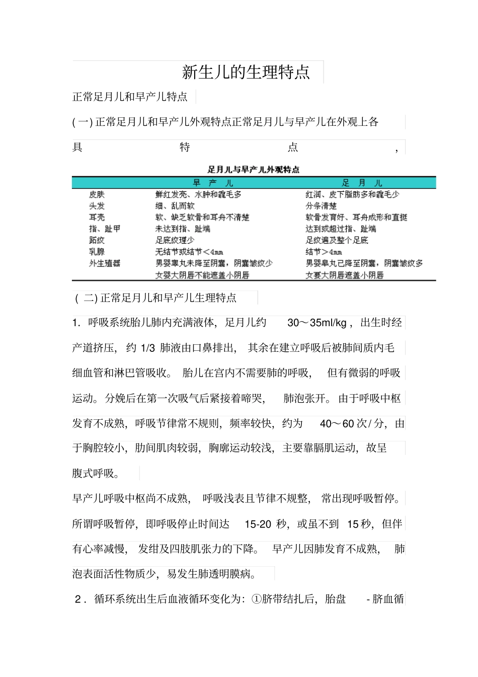正常足月儿和早产儿特点_第1页