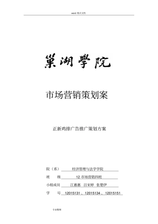 正新鸡排促销策划实施方案报告书
