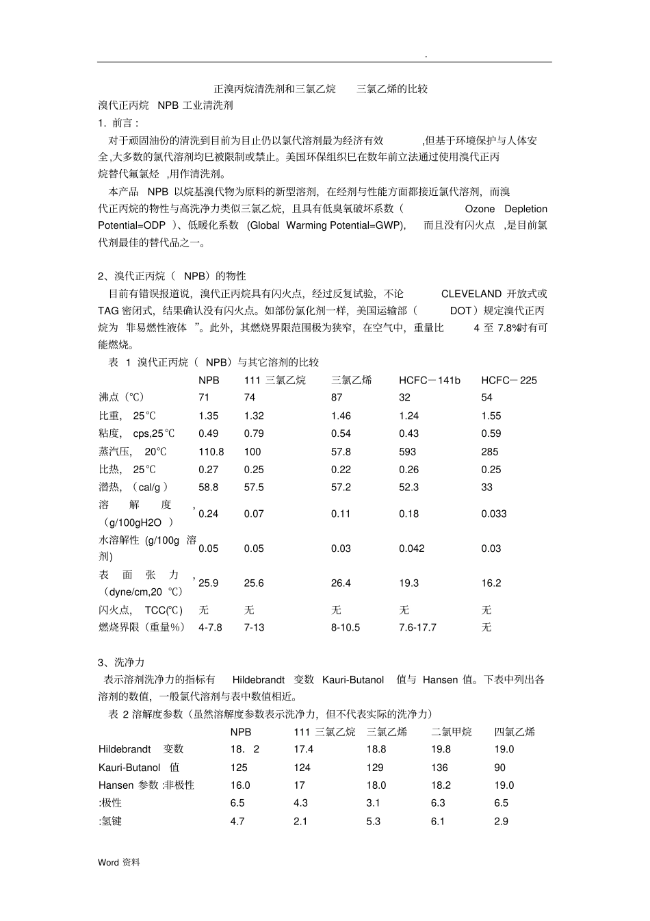 正溴丙烷清洗剂和三氯乙烷三氯乙烯的比较_第1页