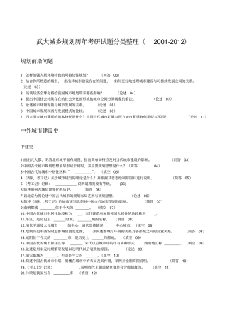 武大城乡规划历年考研试题分类整理
