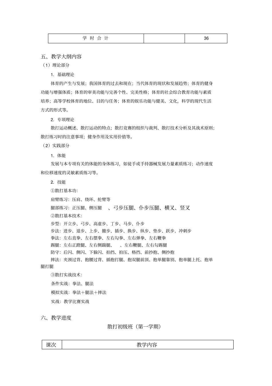 武术散打课程教学大纲精编_第2页