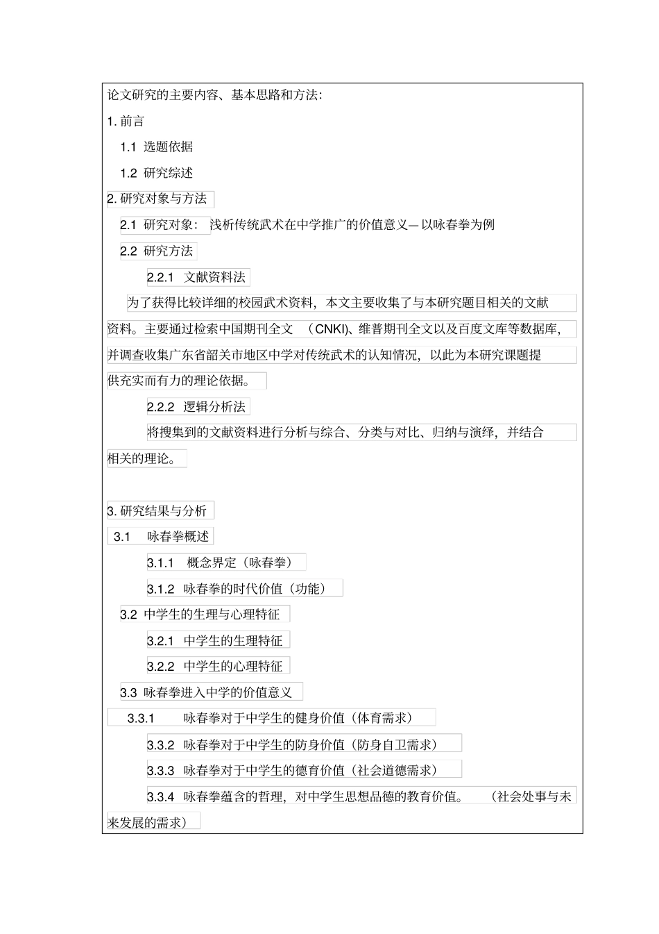 武术文化开题报告_第3页