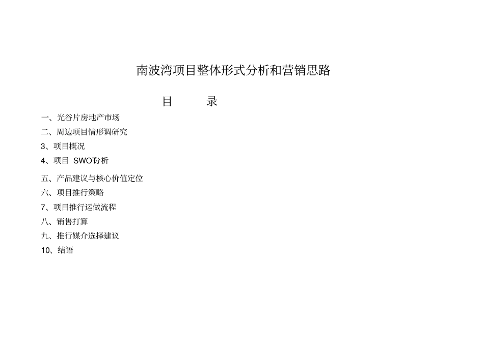 武汉光谷南波湾项目整体形式分析和营销思路_第1页