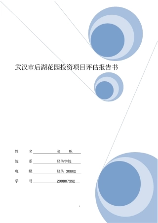 武汉后湖花园投资项目可行性研究报告书