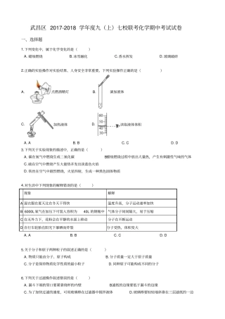 武汉武昌区七校联考九上化学期中考试试卷含答案