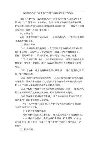 武汉纺织大学中青年教师专业实践能力培养补充规定