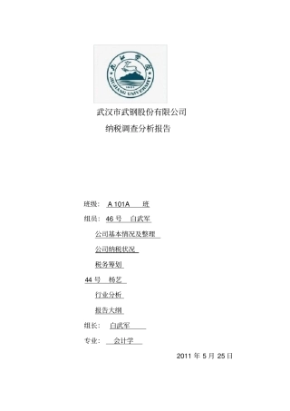 武钢公司纳税分析报告