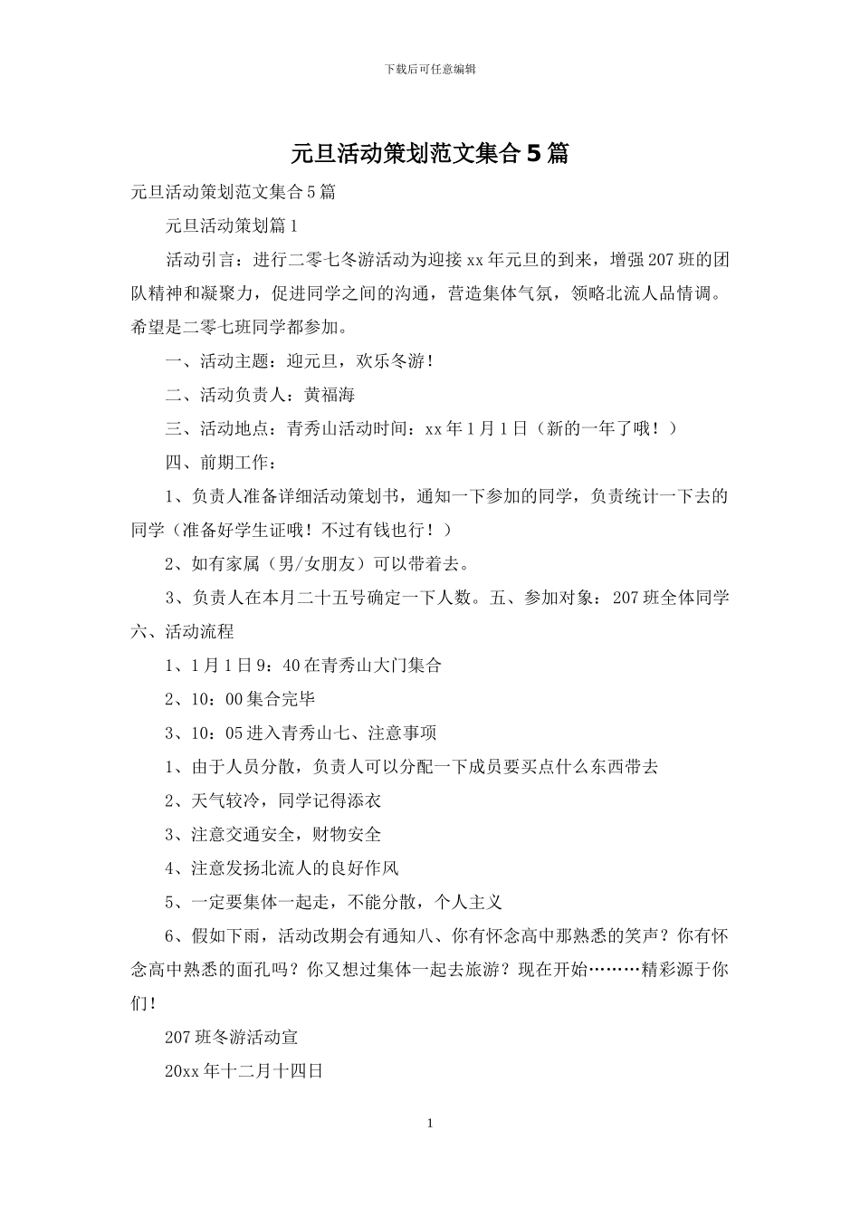 元旦活动策划范文集合5篇_第1页