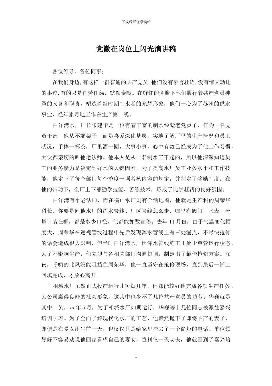 党徽在岗位上闪光演讲稿_第1页