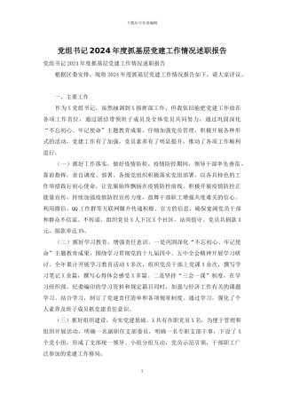 党组书记2024年度抓基层党建工作情况述职报告