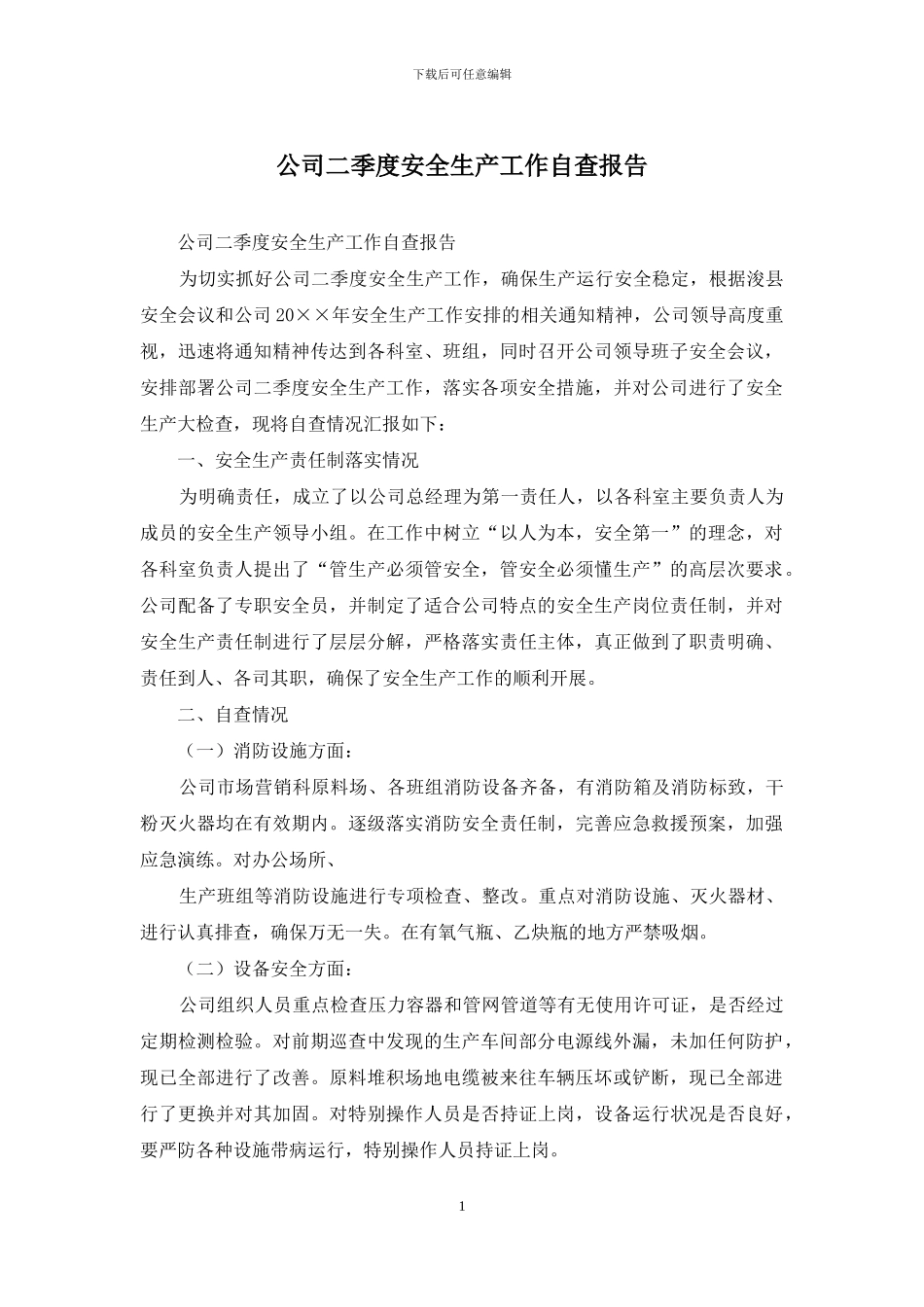 公司二季度安全生产工作自查报告_第1页