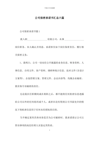 公司保密承诺书汇总六篇