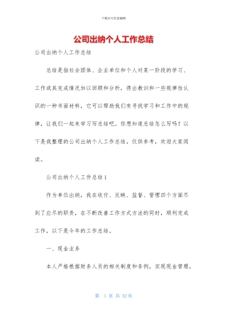 公司出纳个人工作总结