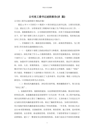 公司党工委书记述职报告
