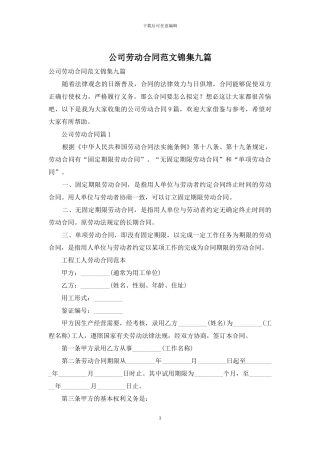公司劳动合同范文锦集九篇