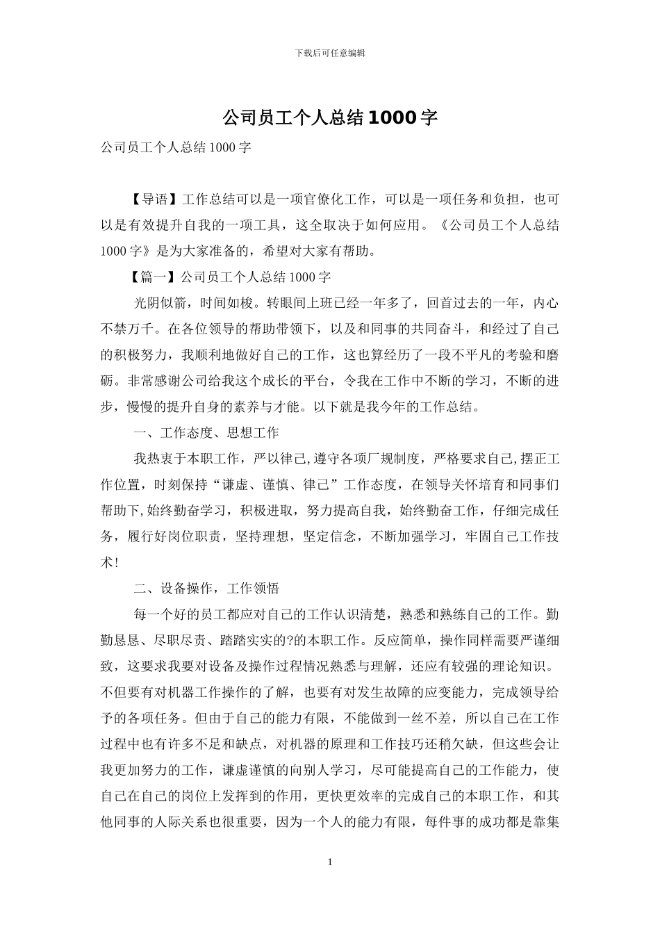 公司员工个人总结1000字_第1页