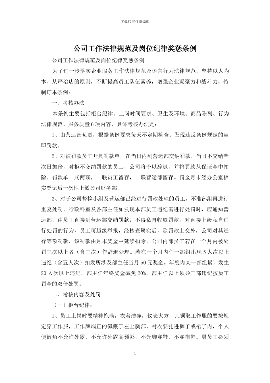 公司工作规范及岗位纪律奖惩条例_第1页