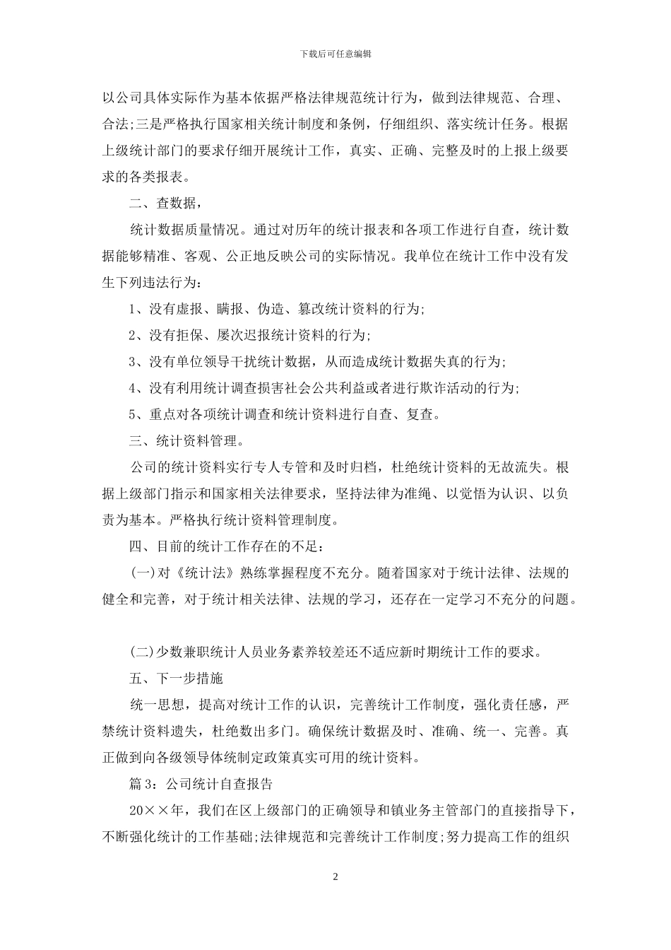 公司统计的自查报告_第2页