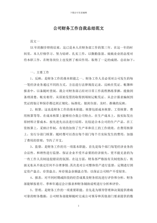 公司财务工作自我总结范文
