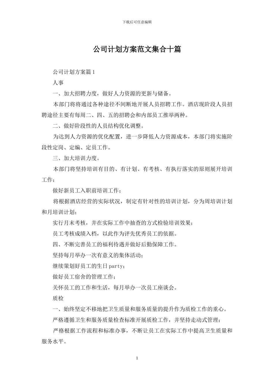 公司计划方案范文集合十篇_第1页