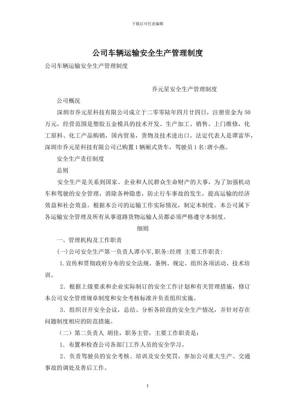 公司车辆运输安全生产管理制度_第1页